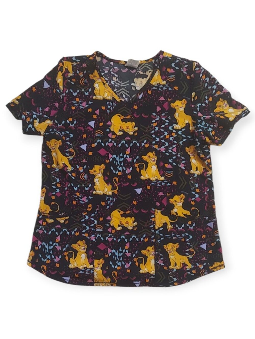 Disney Lion King Simba Scrub Top Women’s M V-Neck Short Sleeve All Over Print